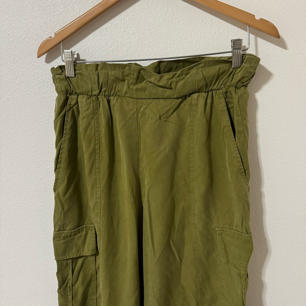 Back Beat Co Tencel Twill Lounge Wide Leg Cargo Pants Avocado Green Baggy-XS - Picture 4 of 10